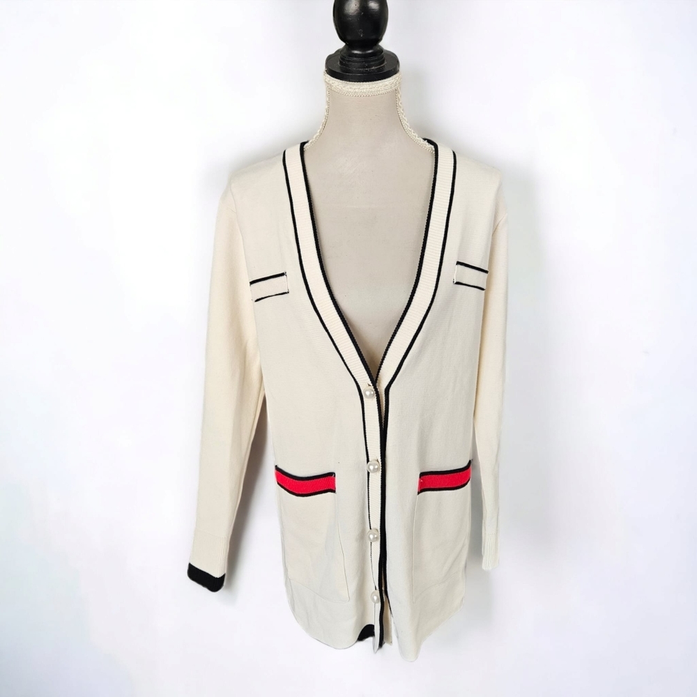 ZARA | cardigan, white with black and red details. | size S - Picture 2 of 5